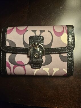 Coach Pink Multi Signature Buckle Wallet with Black Trim